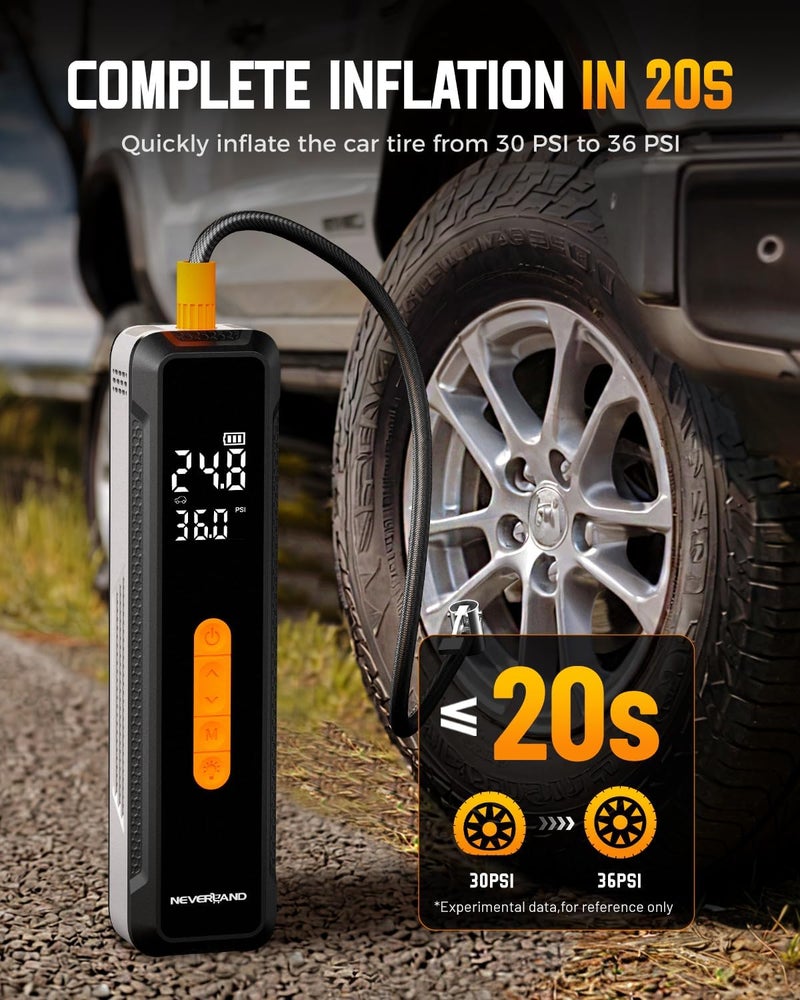 NEVERLAND Tire Inflator Portable Air Compressor - with 20000mAh Battery, 150 PSI Air Pump For Car Tires, 12V DC Electric Bike Tire Pump with Pressure Gauge LED Light for Car, Bicycle, Motorcycle, Ball - Image 2